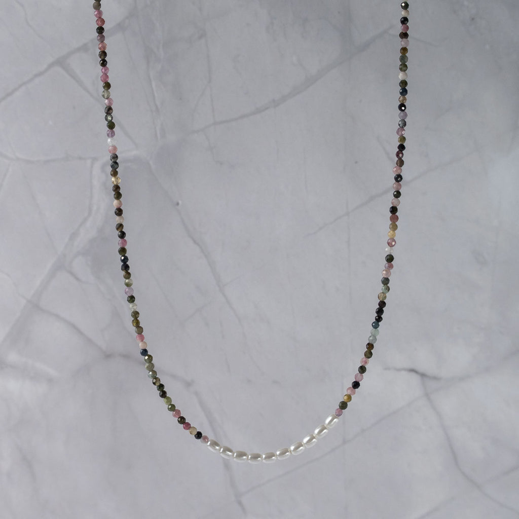 Tourmaline pearl mix necklace