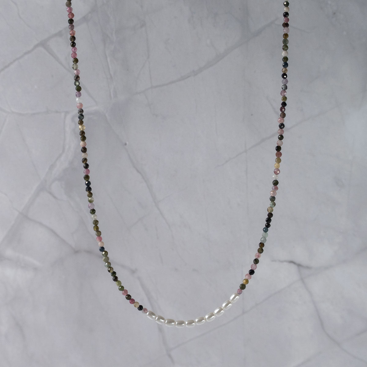 Tourmaline pearl mix necklace