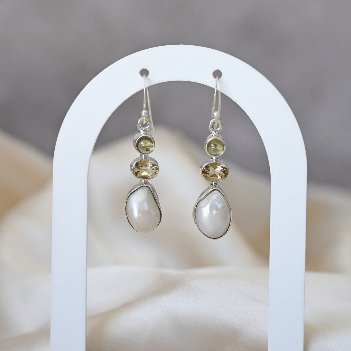 Citrine and peridot pearl drop earrings