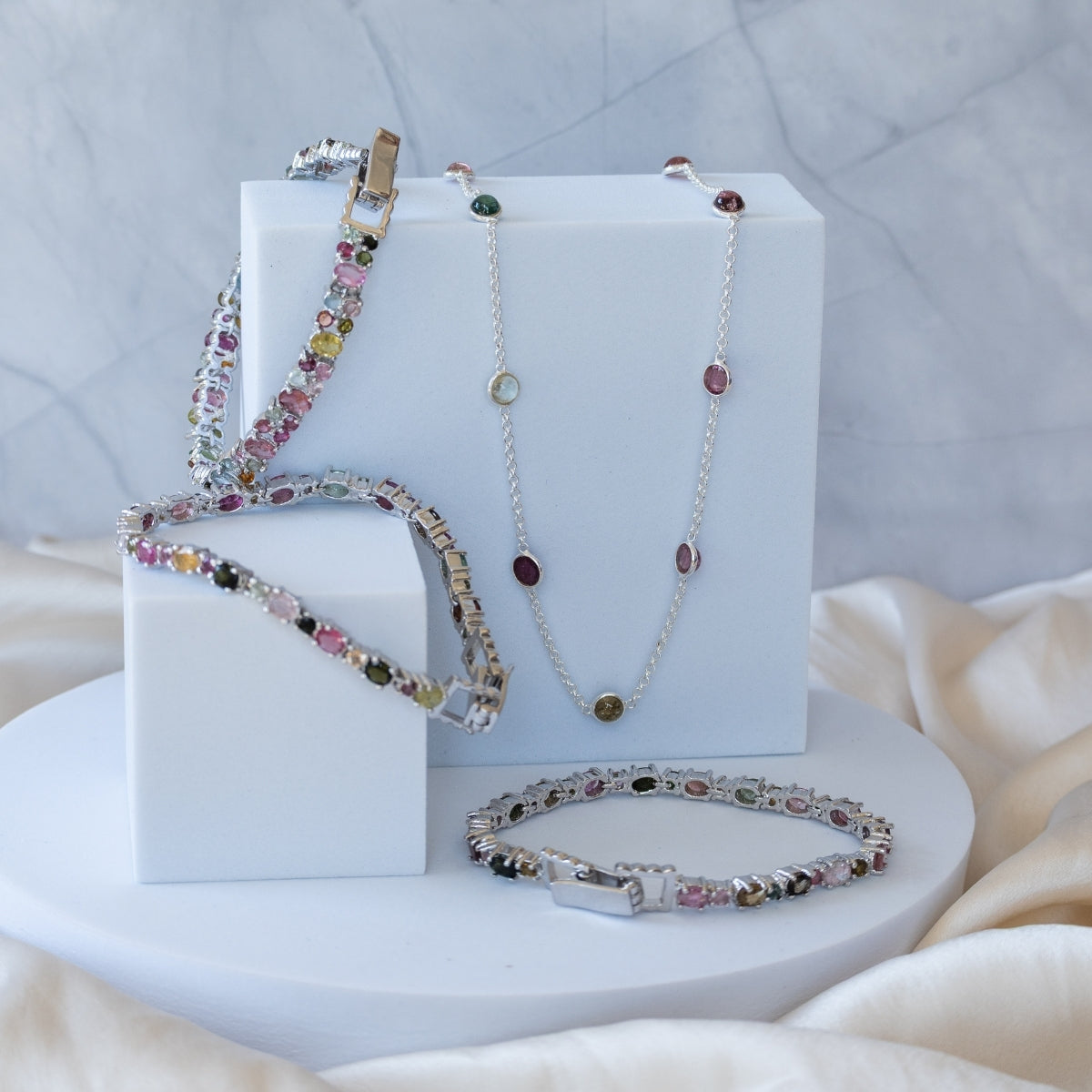 Tourmaline semi Precious stone tennis bracelet