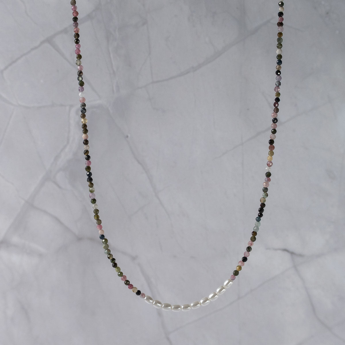 Tourmaline pearl mix necklace