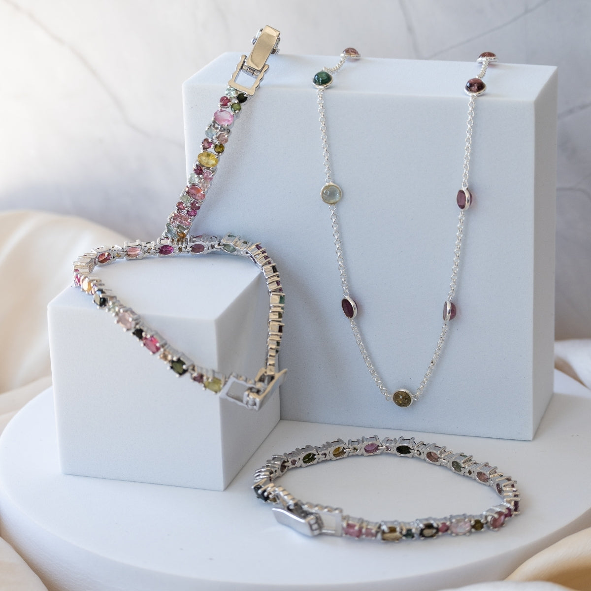 Tourmaline semi Precious stone tennis bracelet