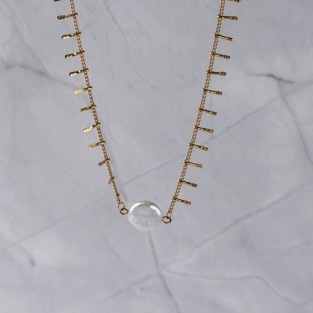 Coin Pearl Spike necklace