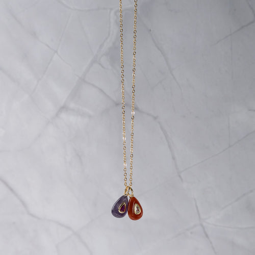 Red Agate and Amethyst Teardrop Necklace - Terciany 