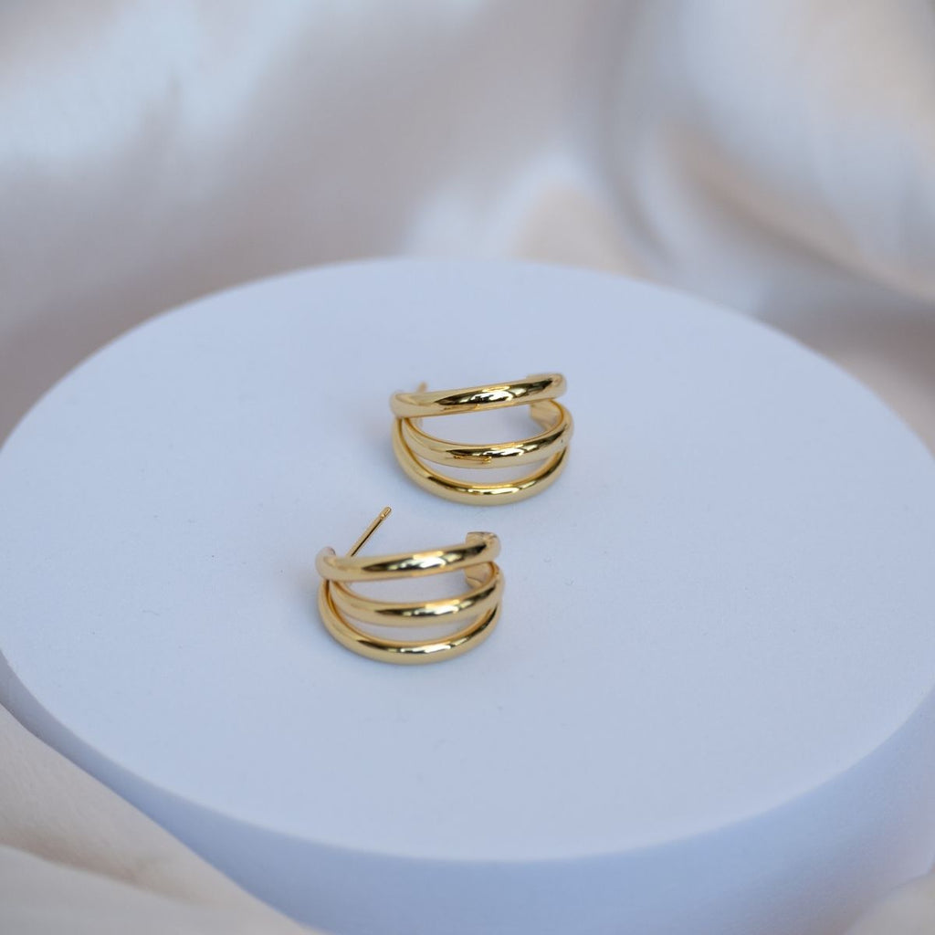 Gold Three Band Hoop earrings