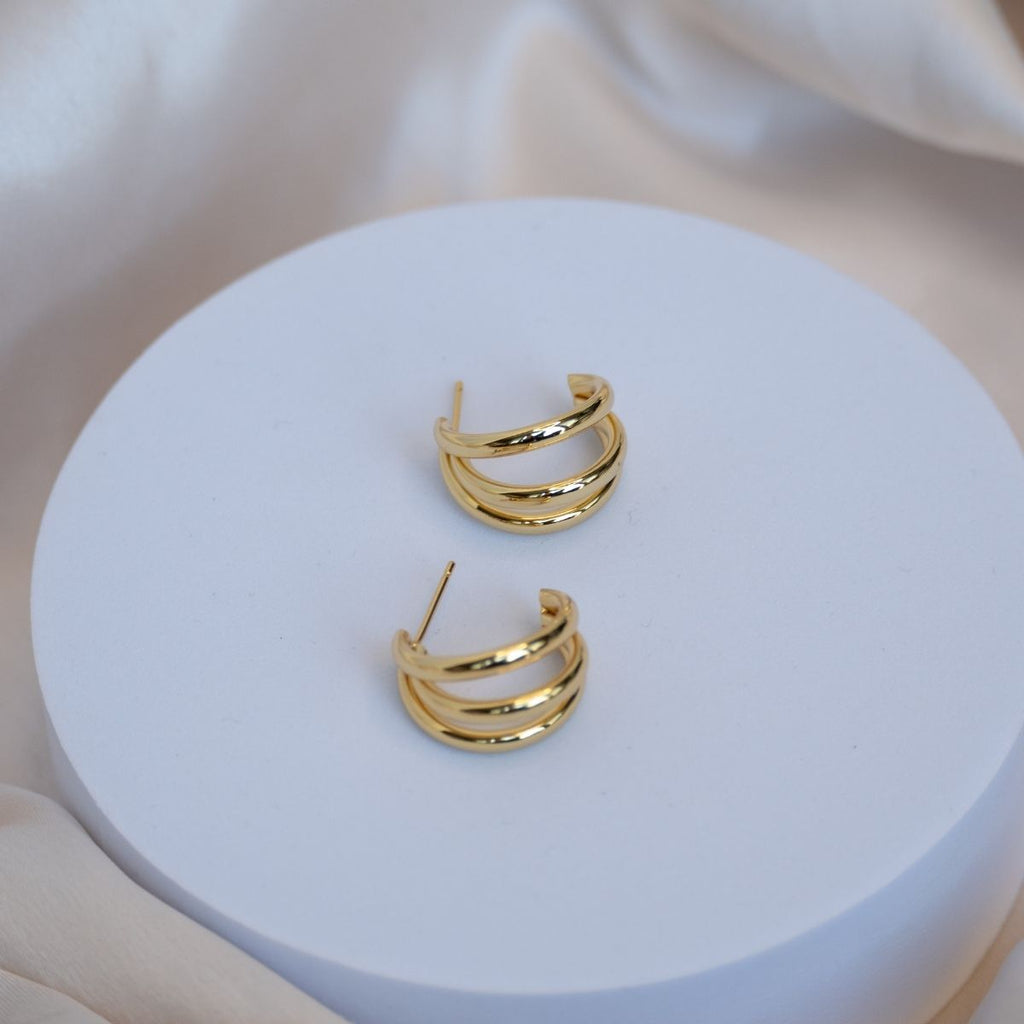 Gold Three Band Hoop earrings