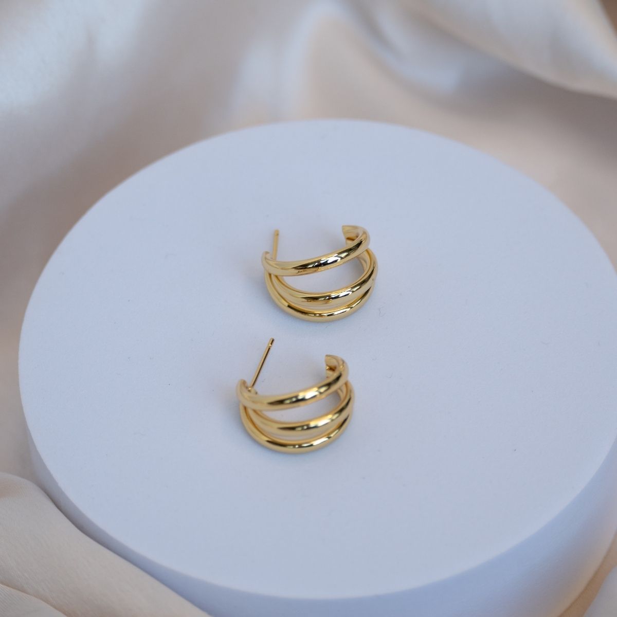 Gold Three Band Hoop earrings