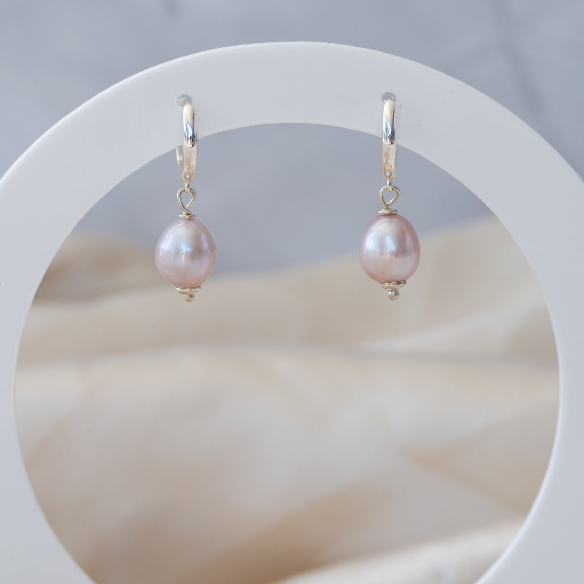 Oval blush pink Italian pearl drop earrings - Terciany 