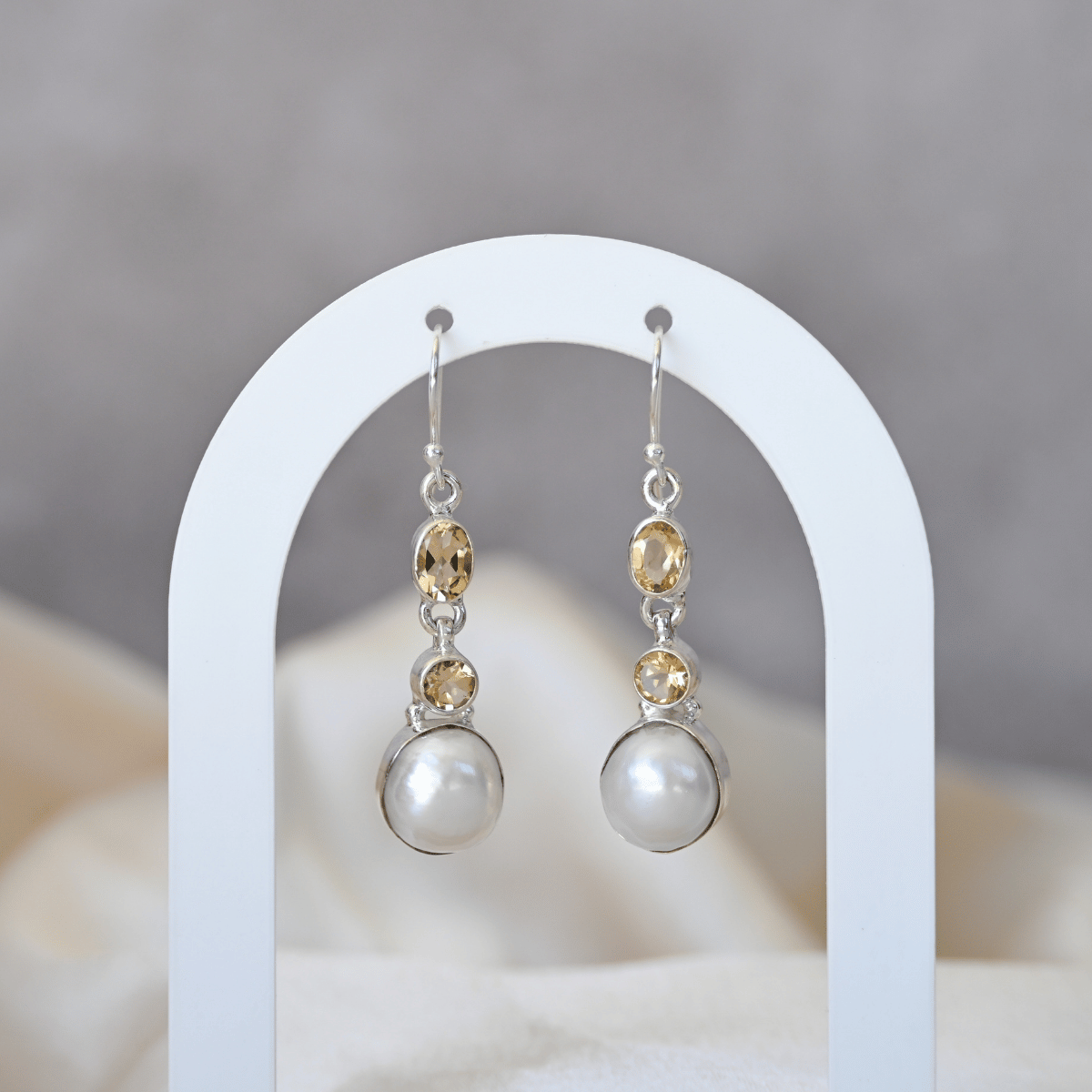 Double Citrine and pearl drop earrings