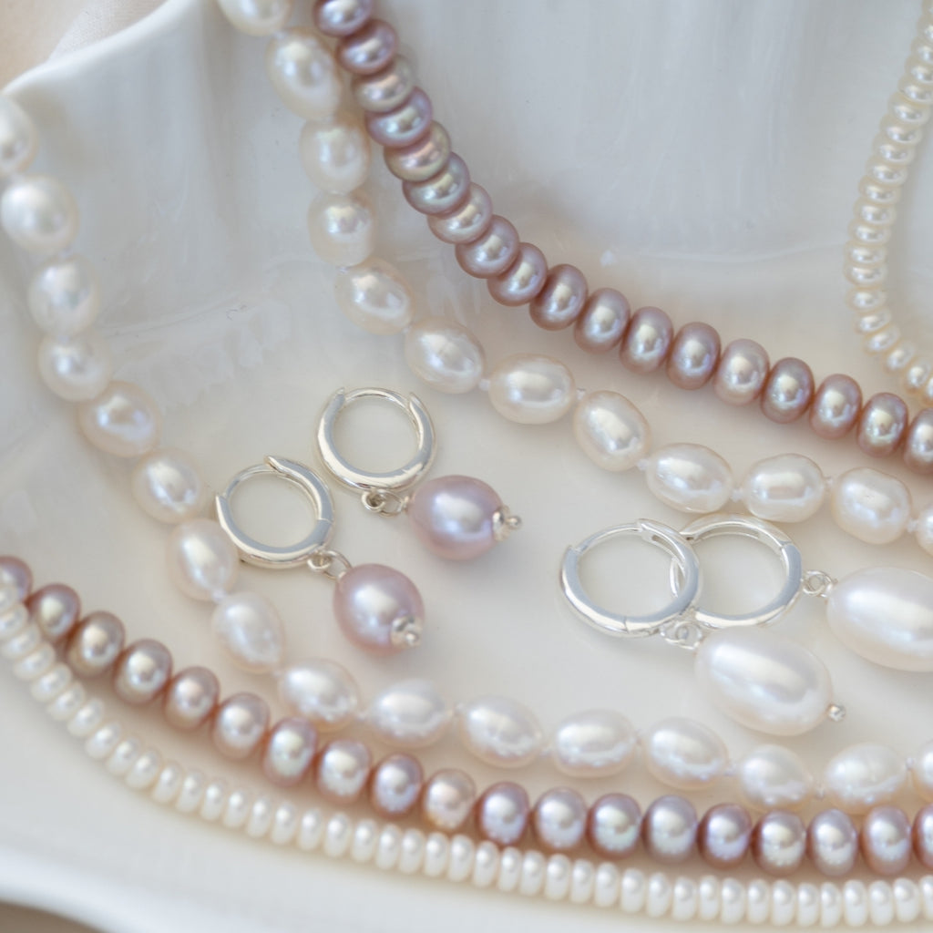 Oval blush pink Italian pearl drop earrings - Terciany 