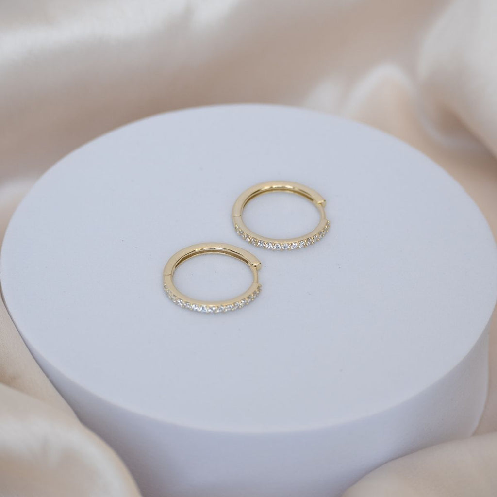 Round Huggy earrings with bling pave detail