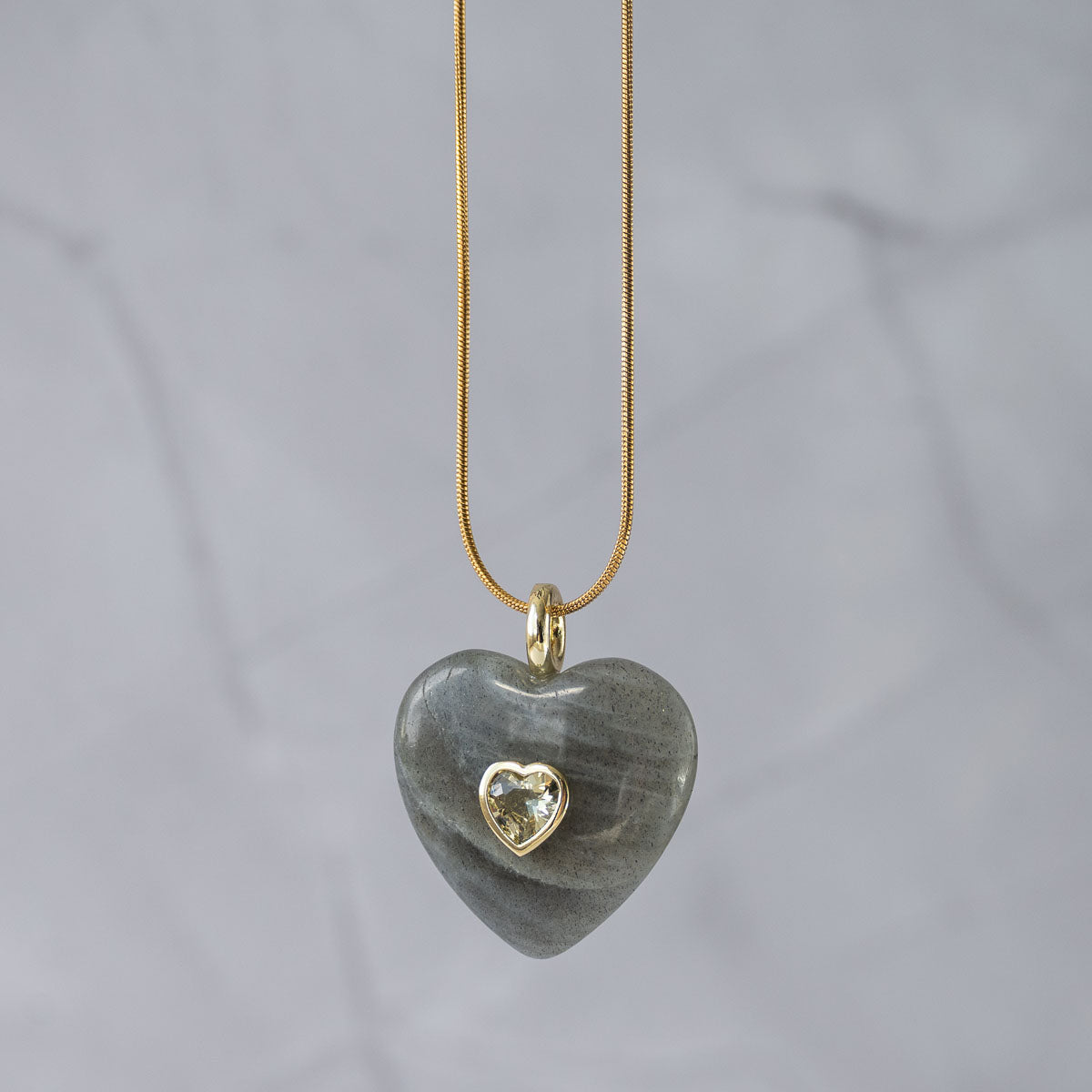 Labradorite semi precious stone heart pendant