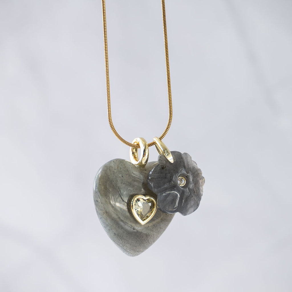 Labradorite semi precious stone heart pendant