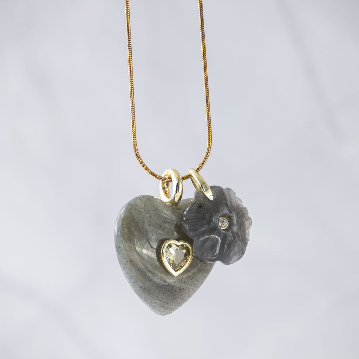 Labradorite semi precious stone heart pendant