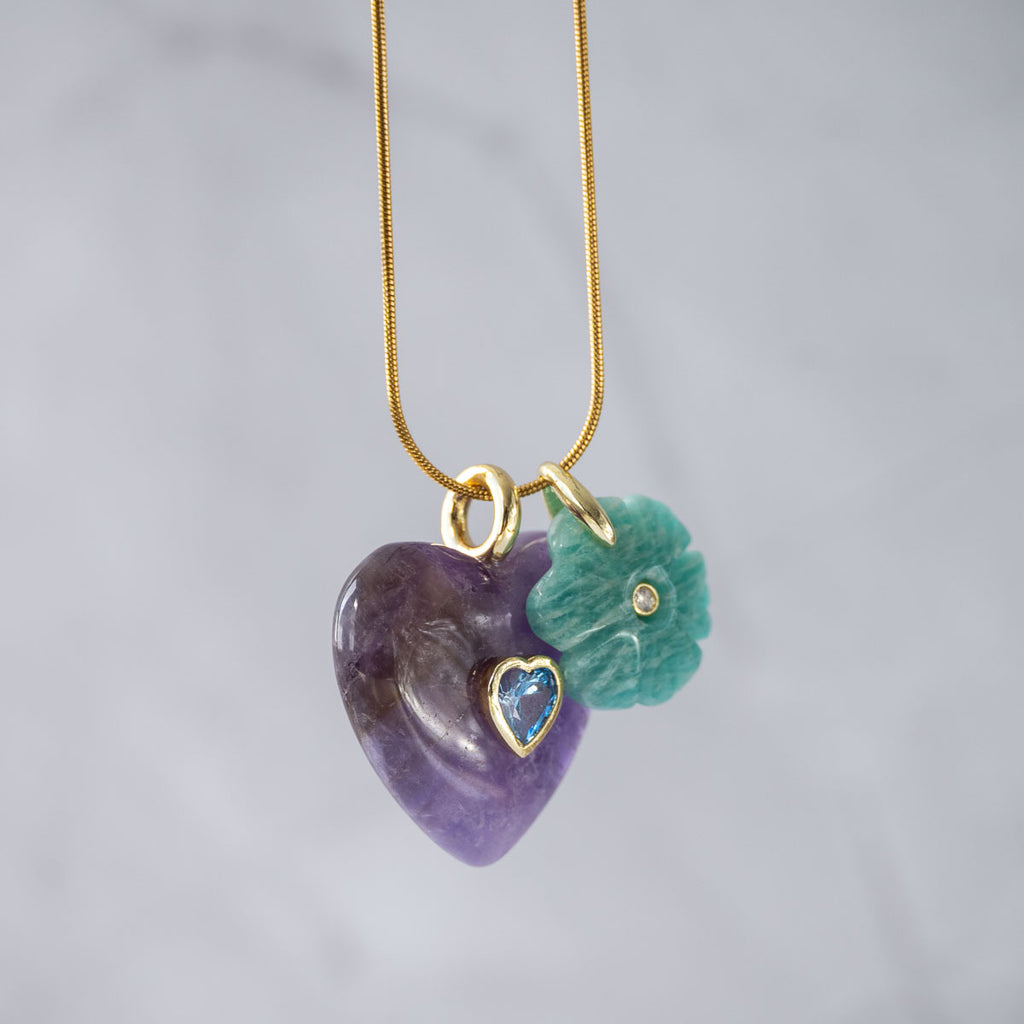 Amethyst Semi Precious stone heart pendant