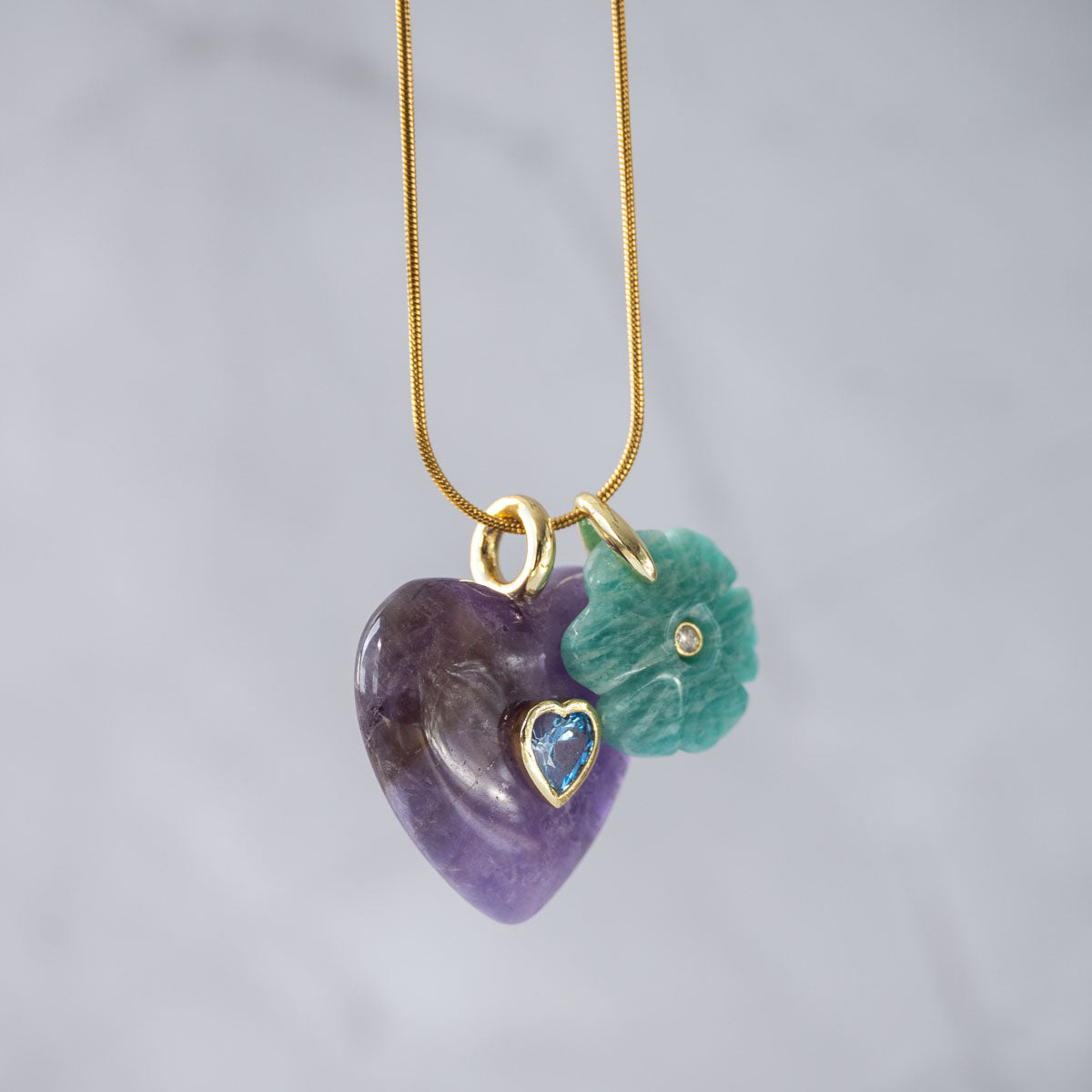 Amethyst Semi Precious stone heart pendant