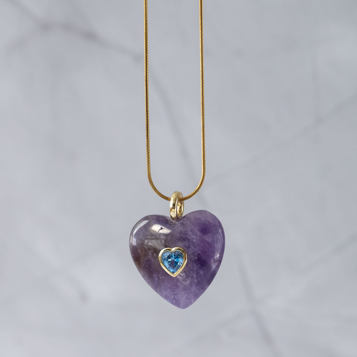 Amethyst Semi Precious stone heart pendant