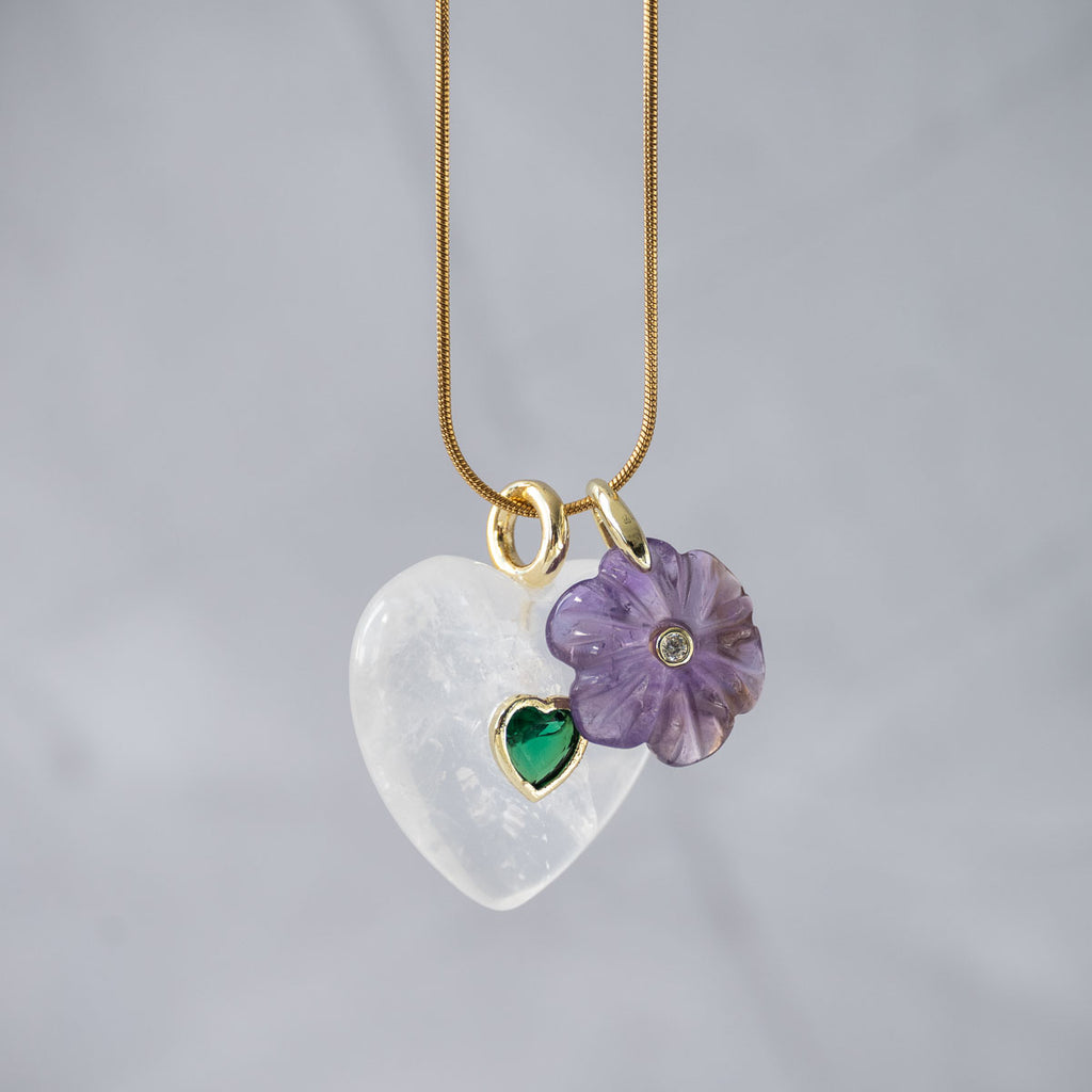 White Quartz Semi Precious stone Heart Pendant