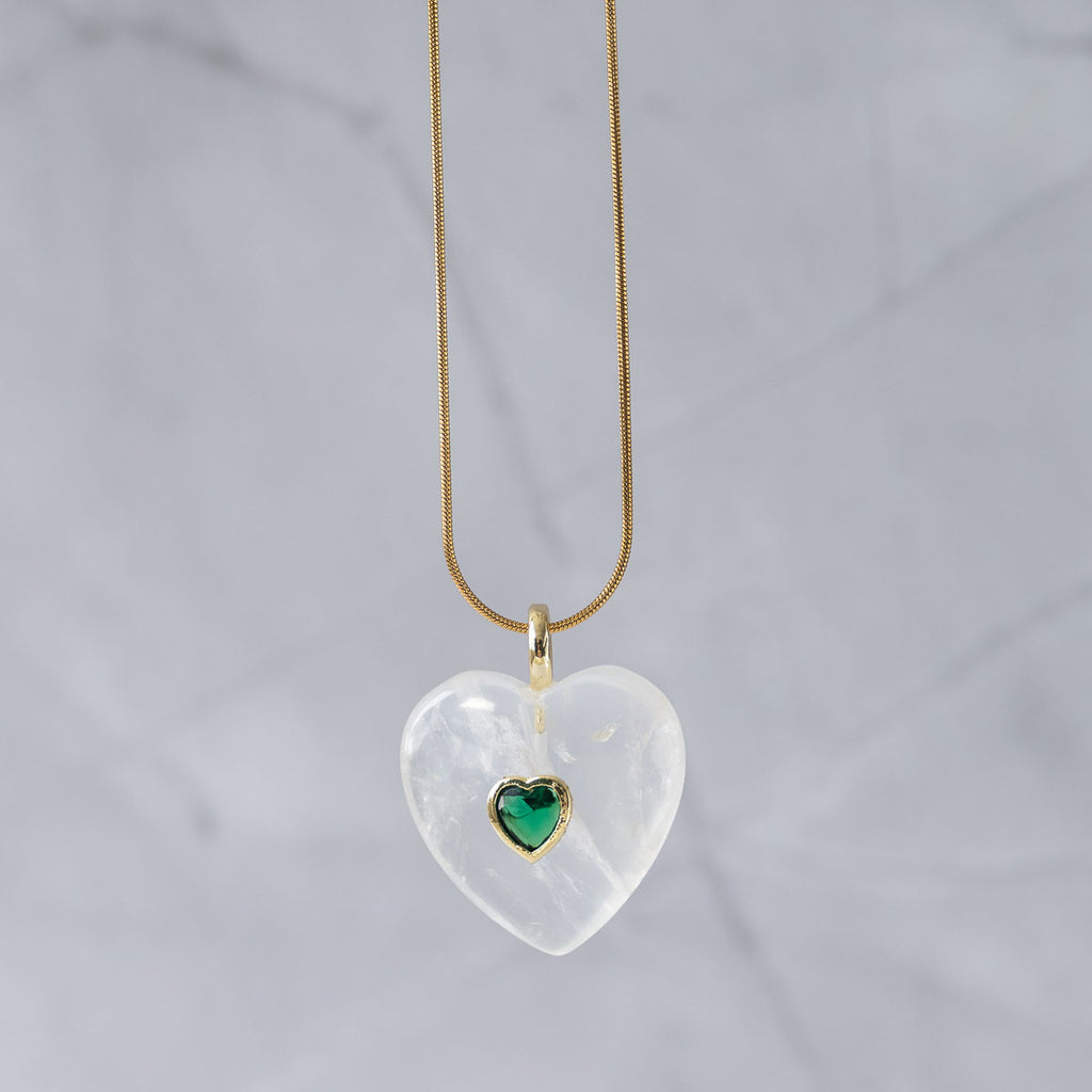 White Quartz Semi Precious stone Heart Pendant