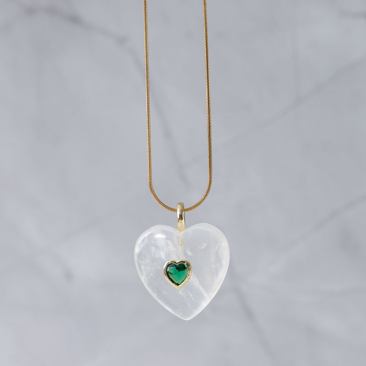 White Quartz Semi Precious stone Heart Pendant