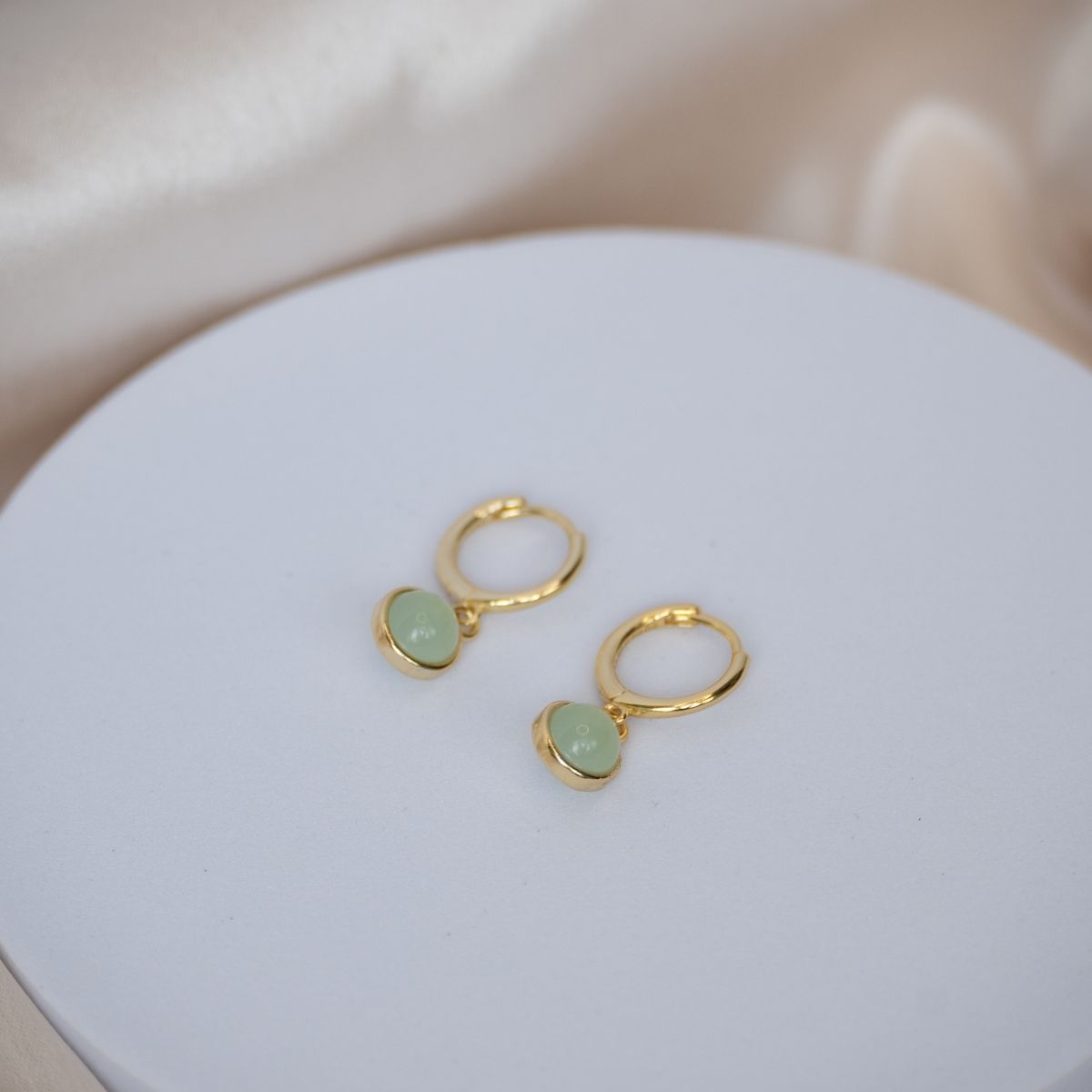 Gold Calcedonia Dangly drop Huggy earrings