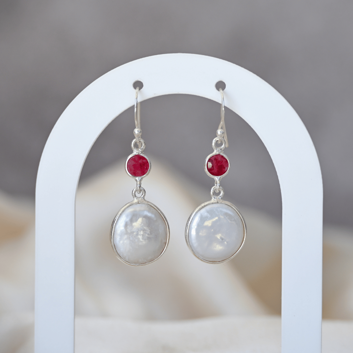 Coin pearl and Ruby mix drop earrings