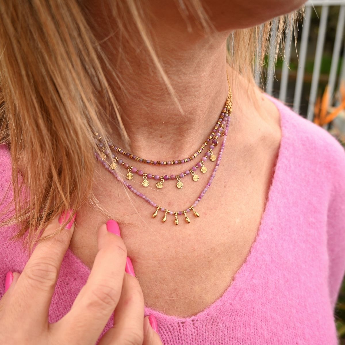 Pink Tourmaline semi Precious stone necklace