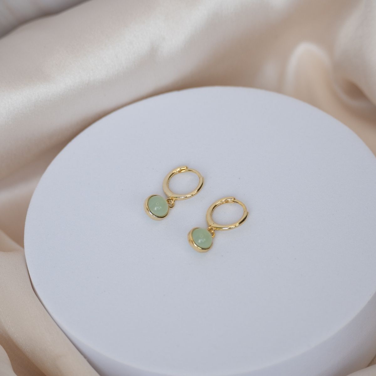 Gold Calcedonia Dangly drop Huggy earrings