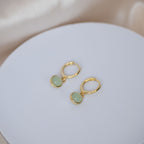 Gold Calcedonia Dangly drop Huggy earrings - Terciany 