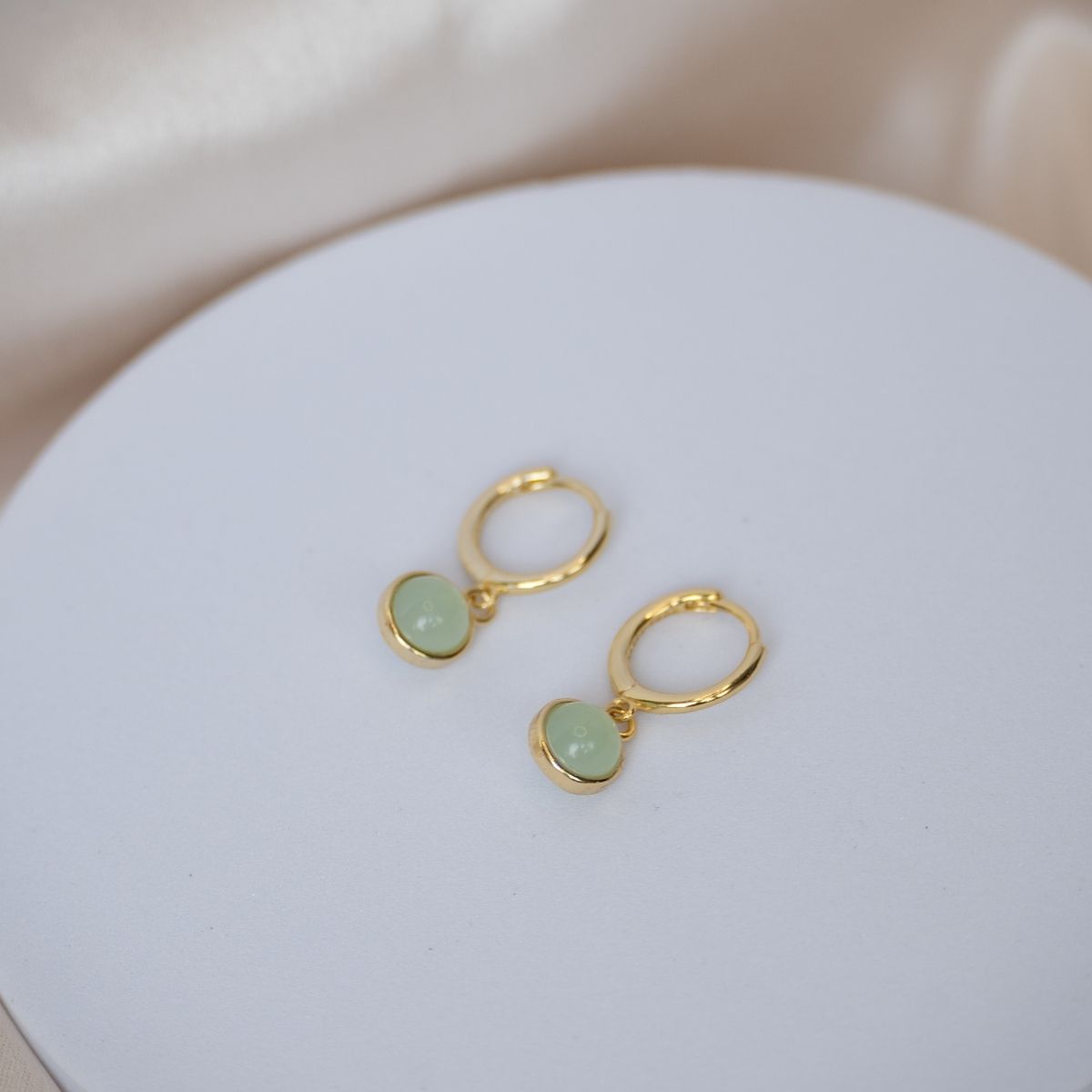 Gold Calcedonia Dangly drop Huggy earrings