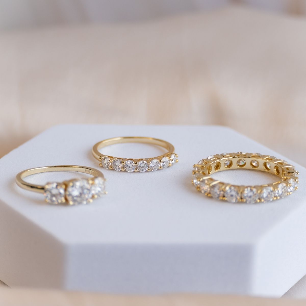 Gold Statement ring with 6.5 mm Moissanite Stones (with GRA Certificate) - Terciany 