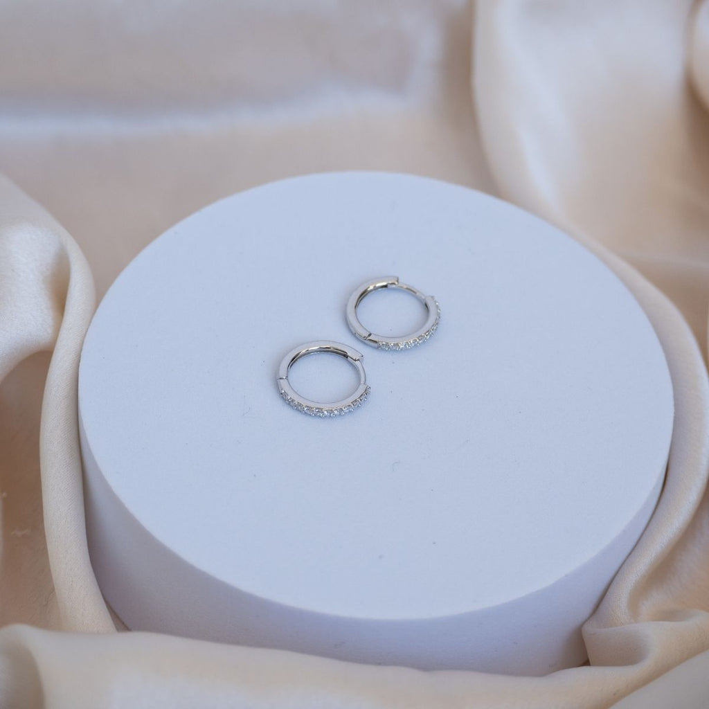 Sterling silver huggy earrings with Zirconia Pave - Terciany 