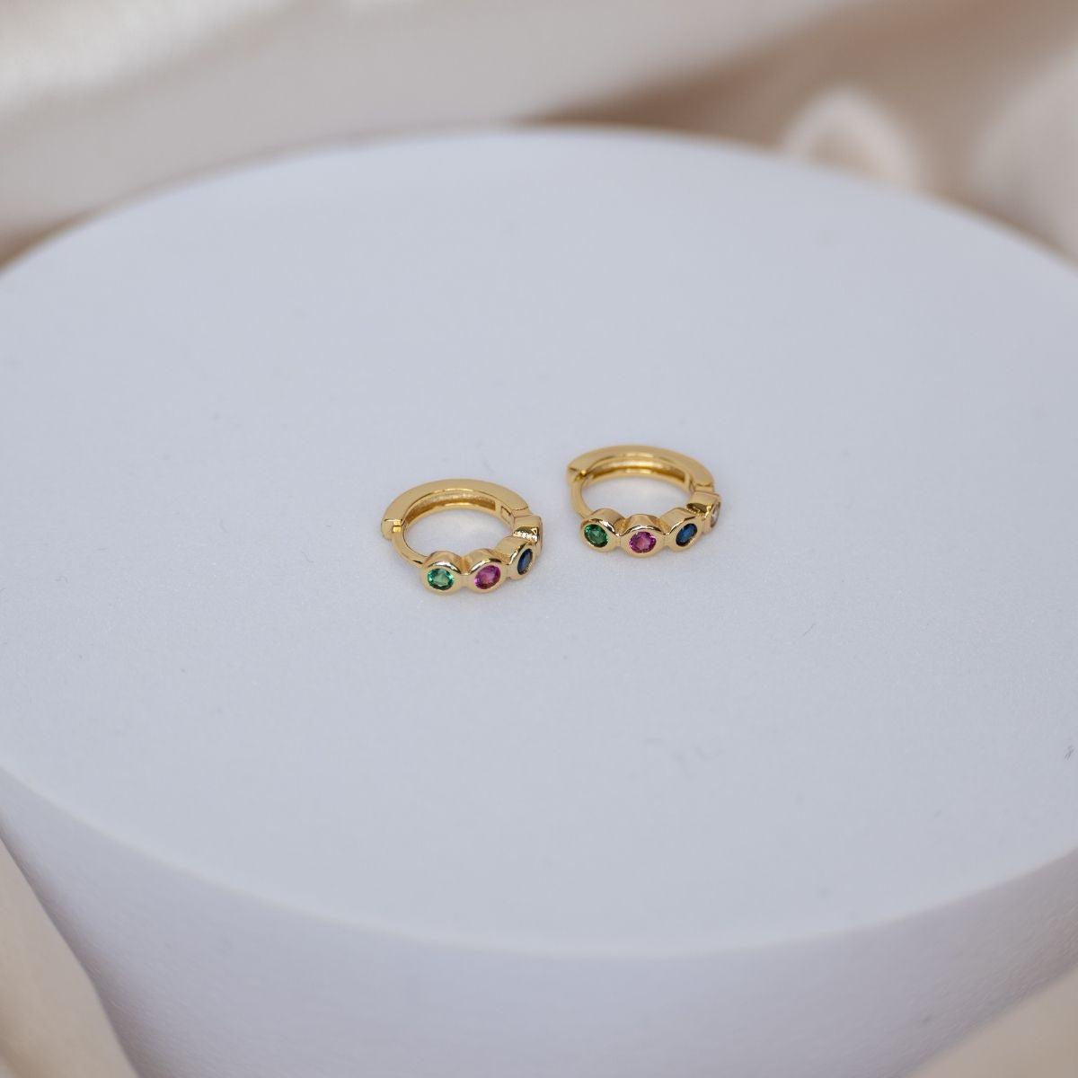 12 mm Rainbow coloured gold Huggy earrings