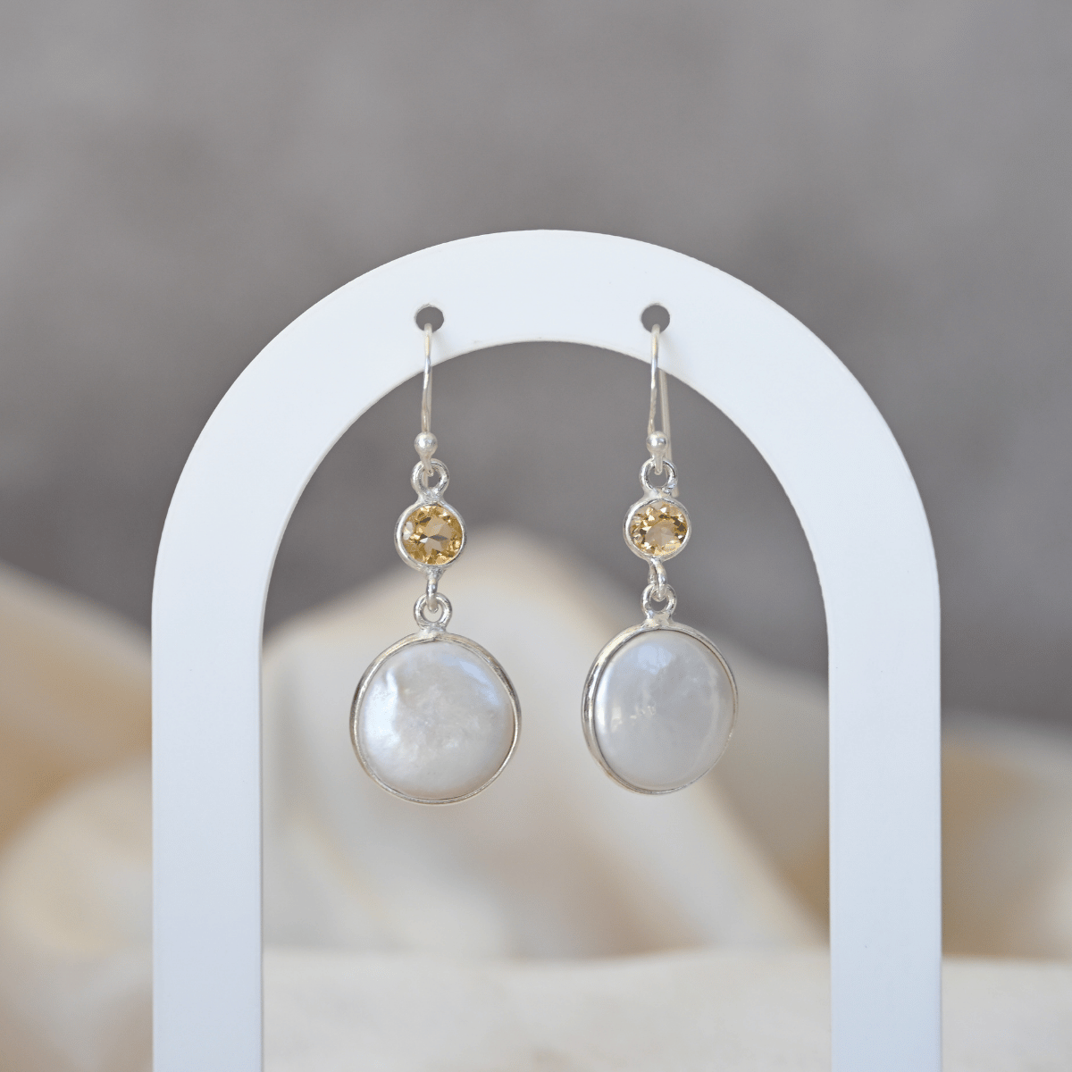 Citrine and Coin pearl mix drop earrings - Terciany 