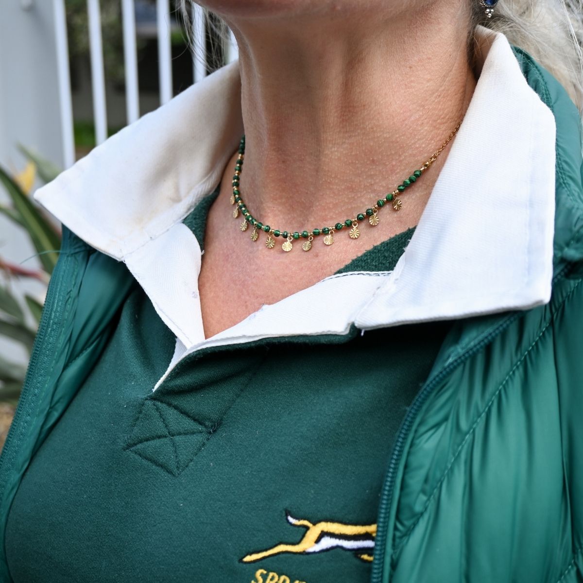 Malachite Semi Precious stone necklace with lots of dainty dots