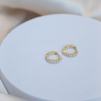 12 mm Gold Huggies with tiny Freshwater pearls - Terciany 