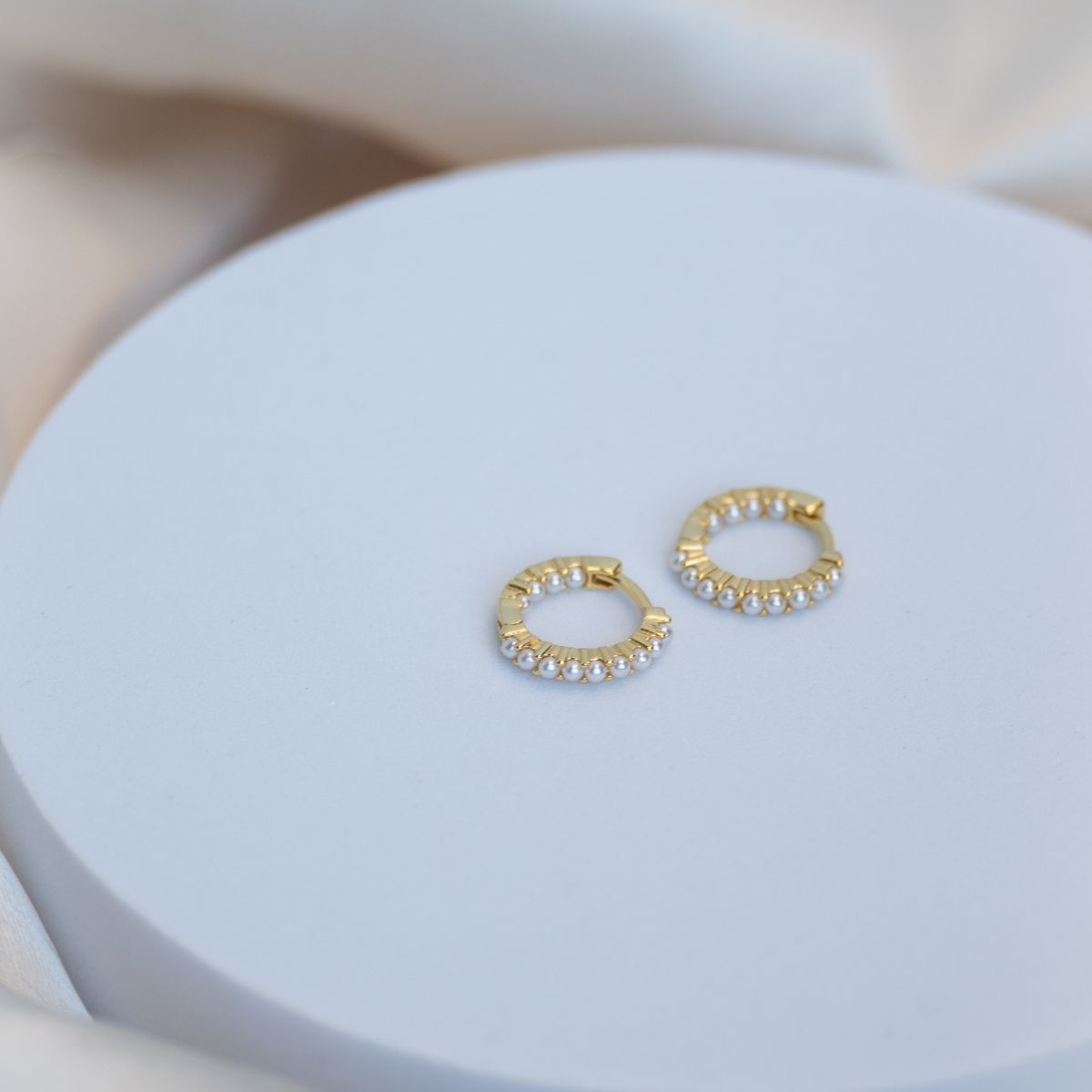 12 mm Gold Huggies with tiny Freshwater pearls