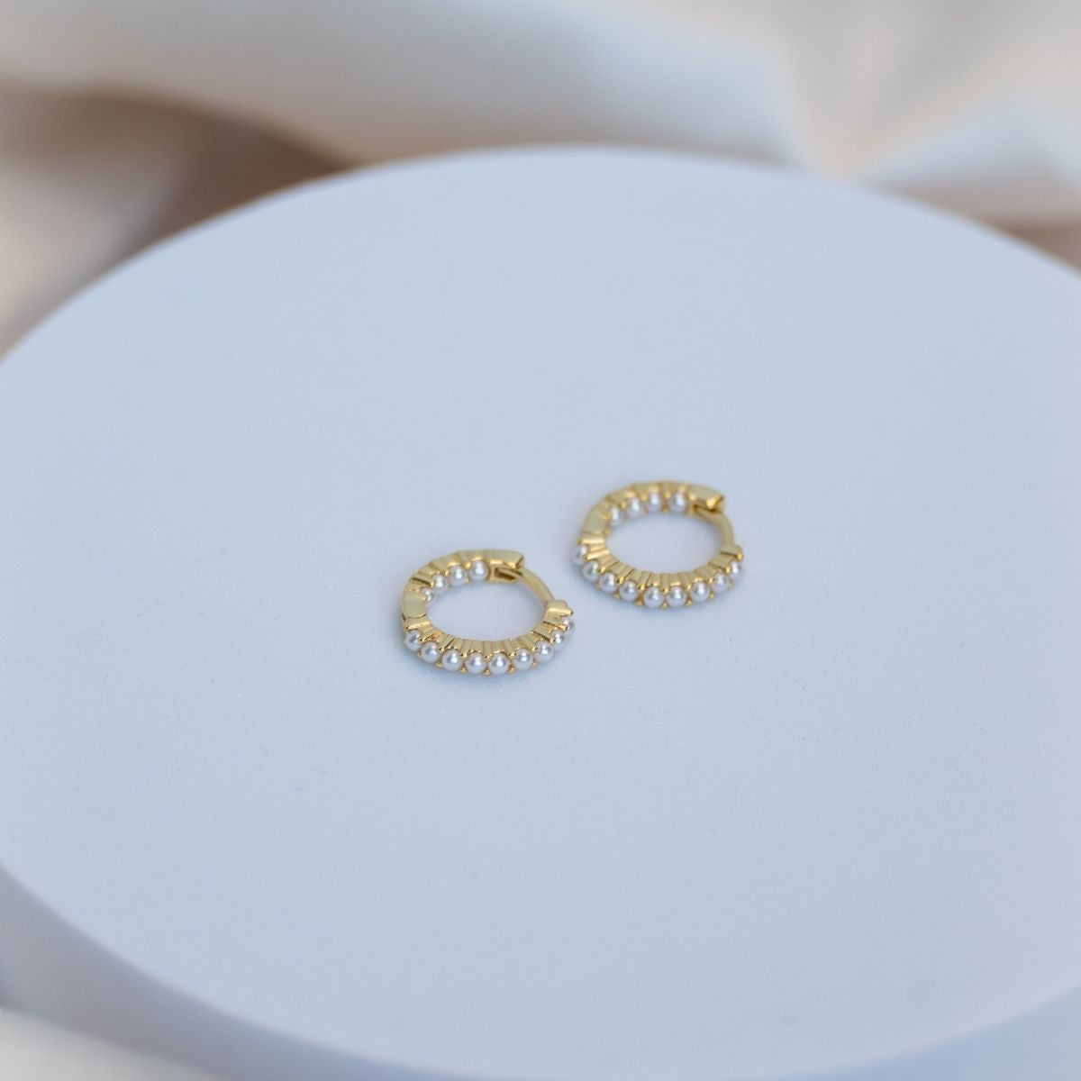 12 mm Gold Huggies with tiny Freshwater pearls