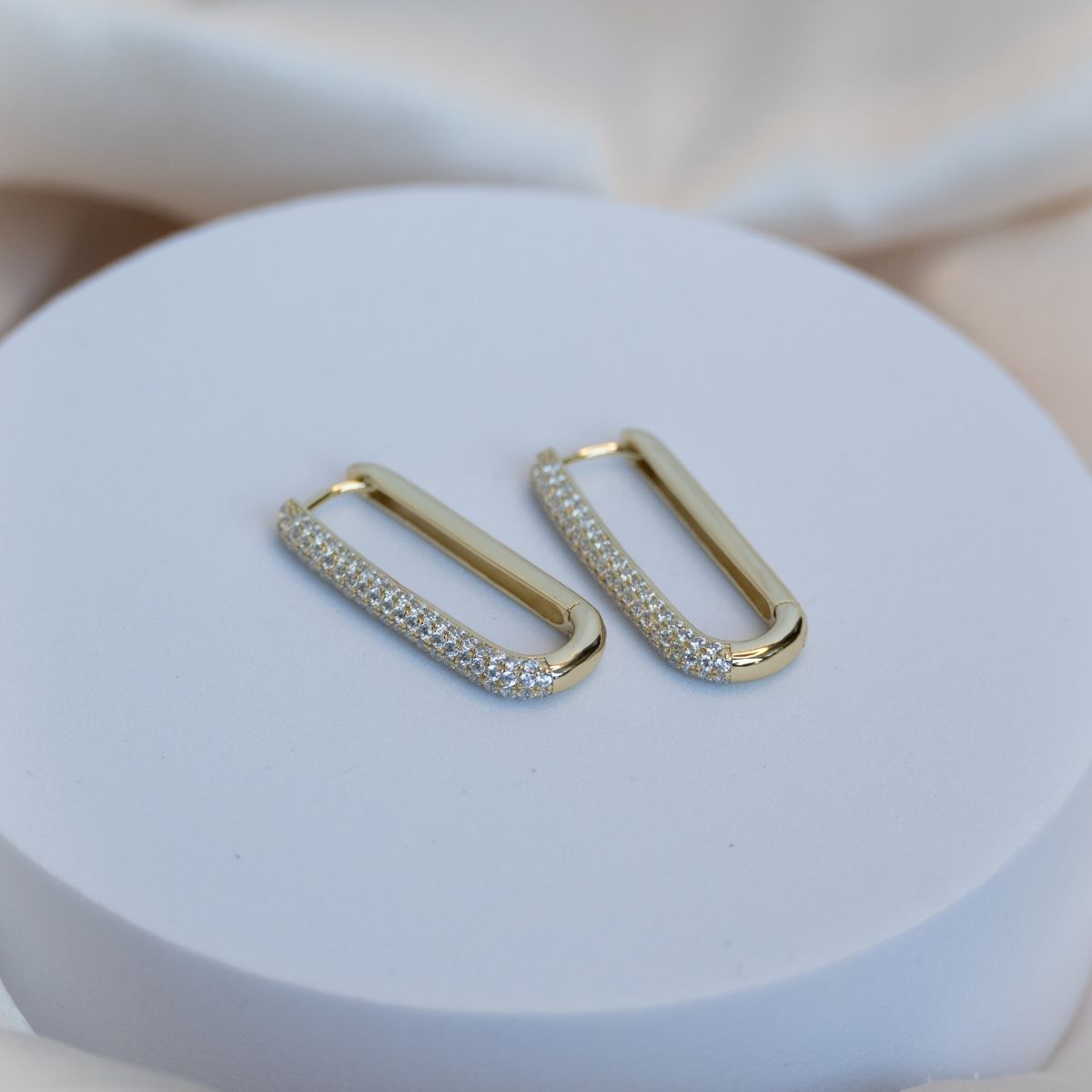 Statement Gold paperclip Huggy earrings with Bling