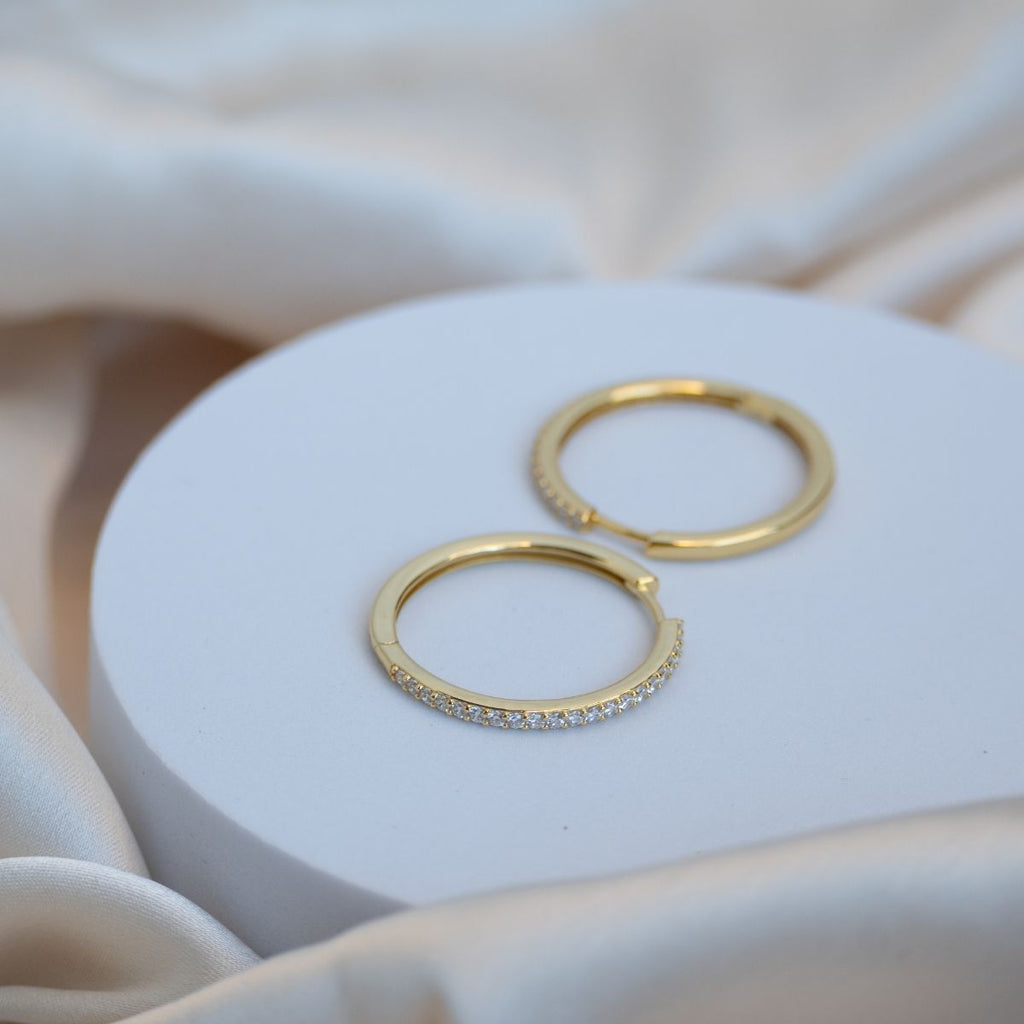 Round Huggy earrings with bling pave detail