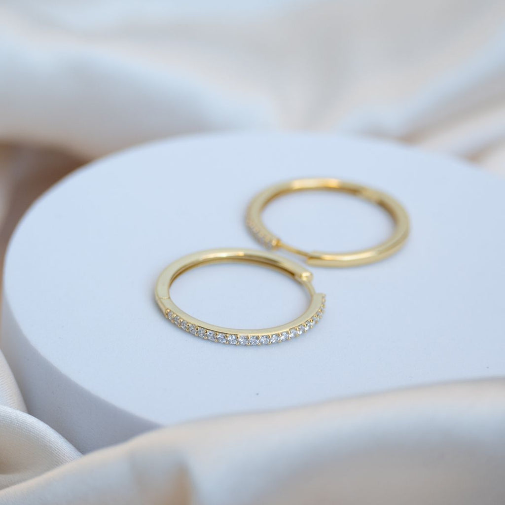 Round Huggy earrings with bling pave detail