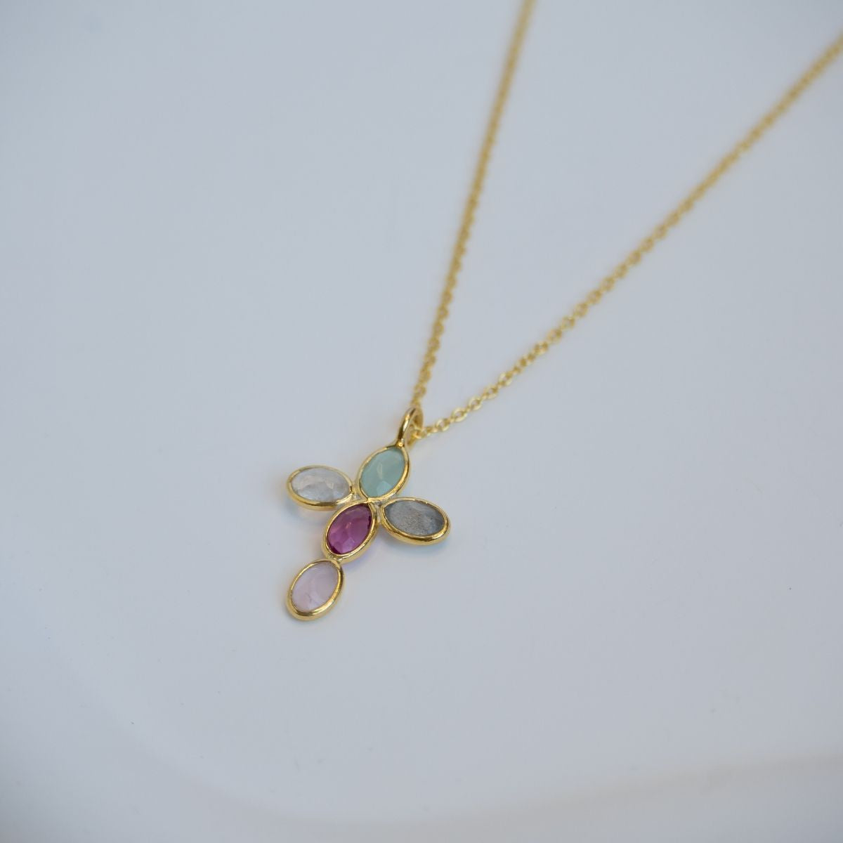 Semi Precious Stone Gold Cross Necklace - Terciany 