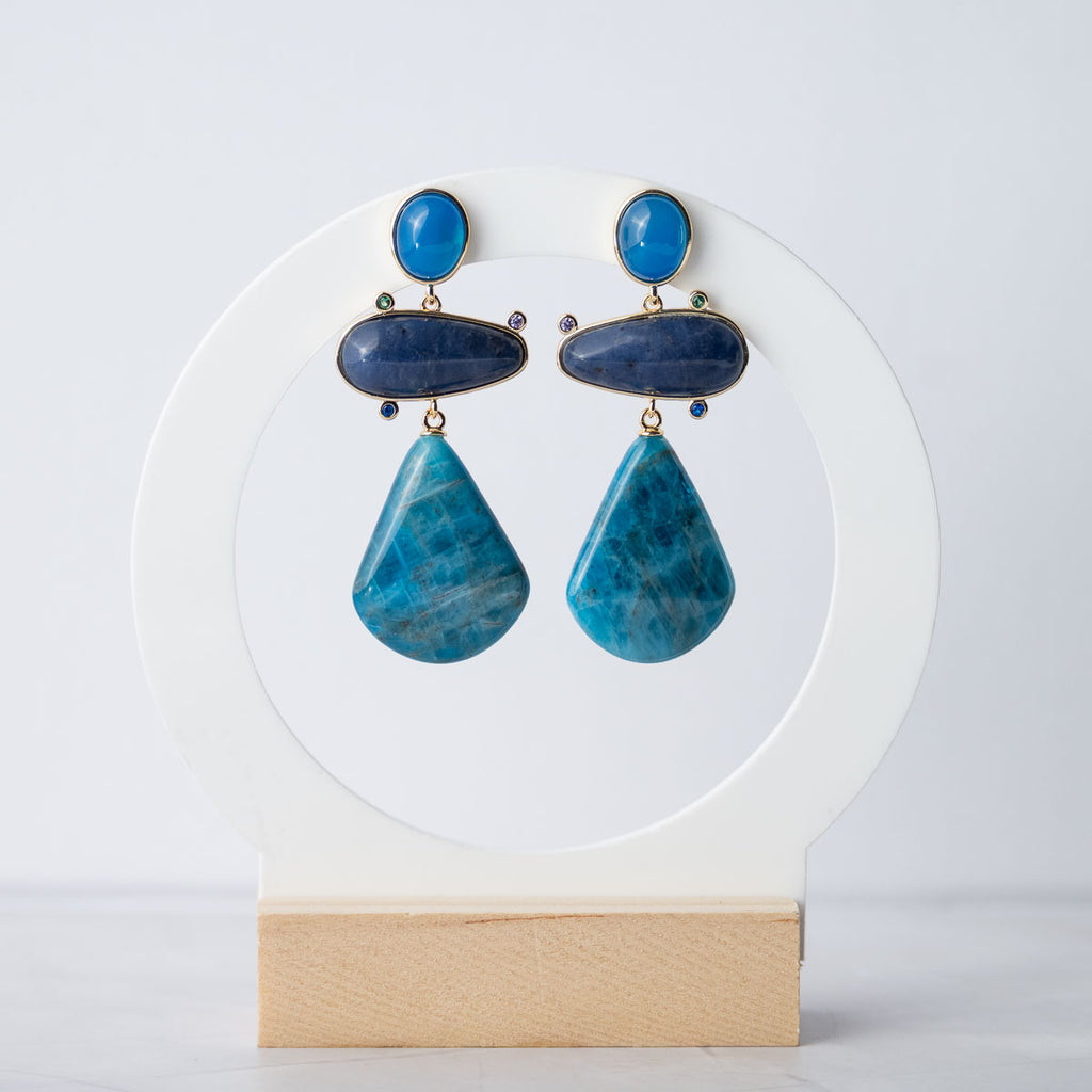 Charne Blue Apatite Semi Precious statement earrings