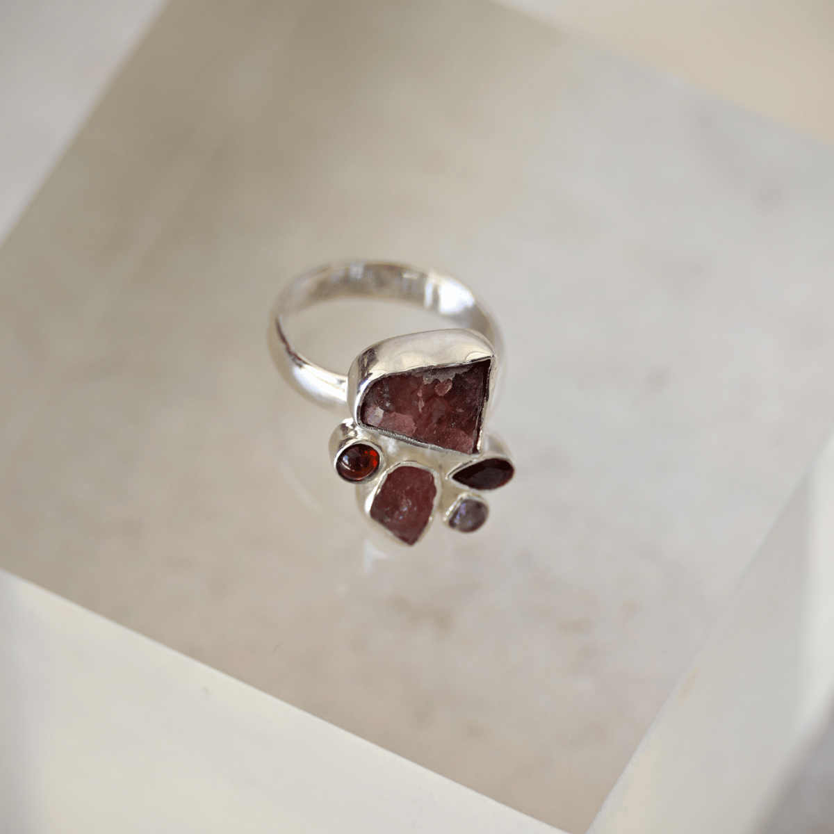 Ruby touch stone semi precious ring