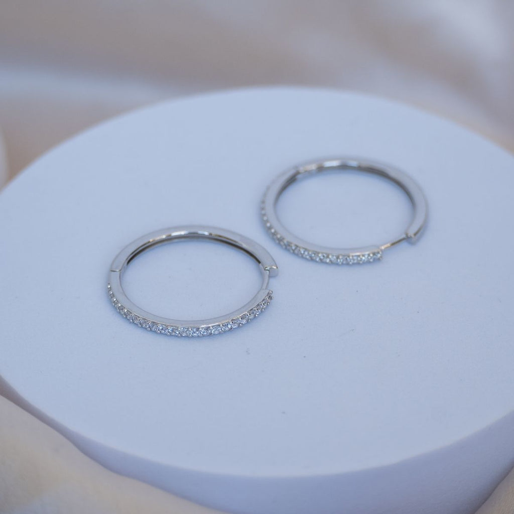 Sterling silver huggy earrings with Zirconia Pave - Terciany 