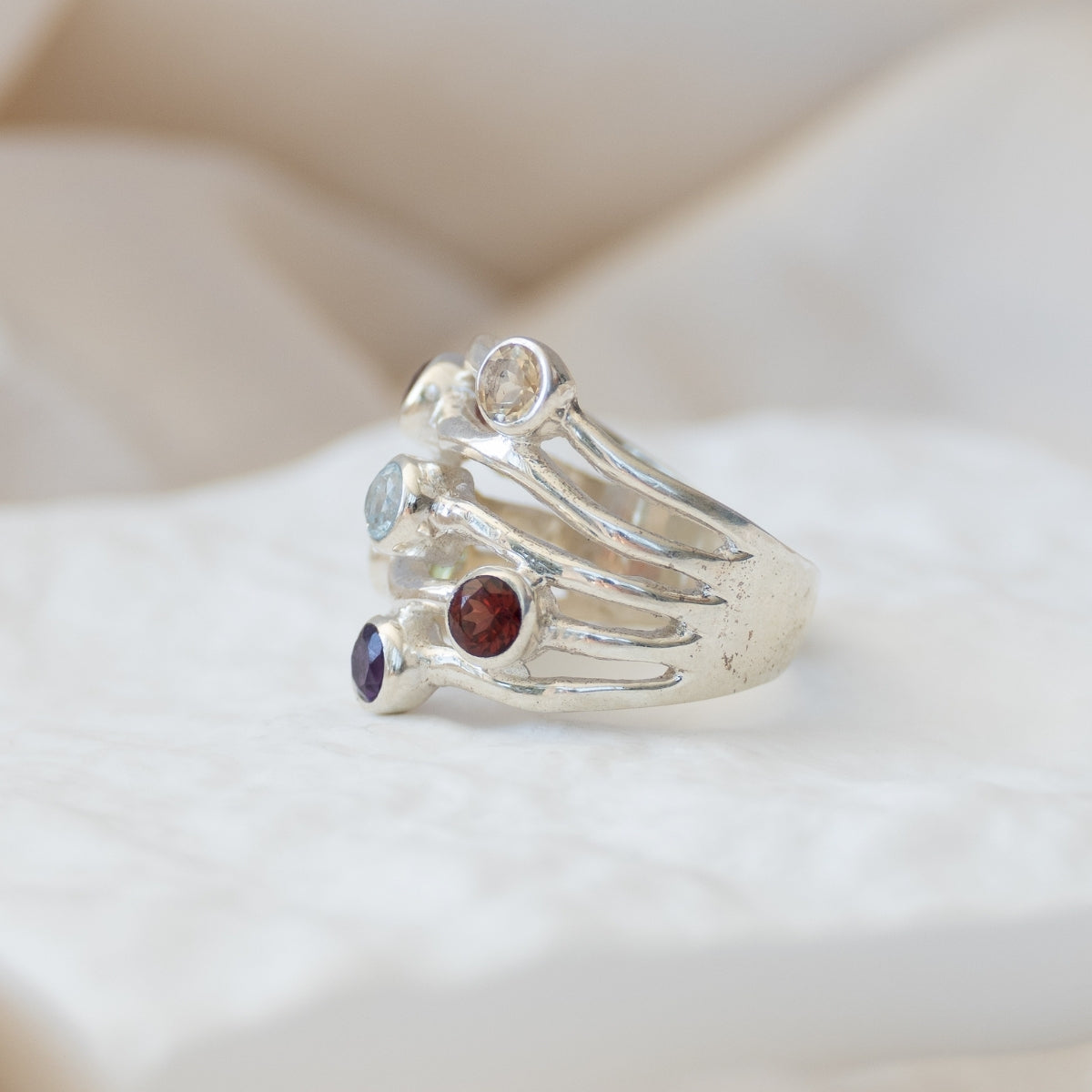 Spider web six semi precious stone ring - Terciany 