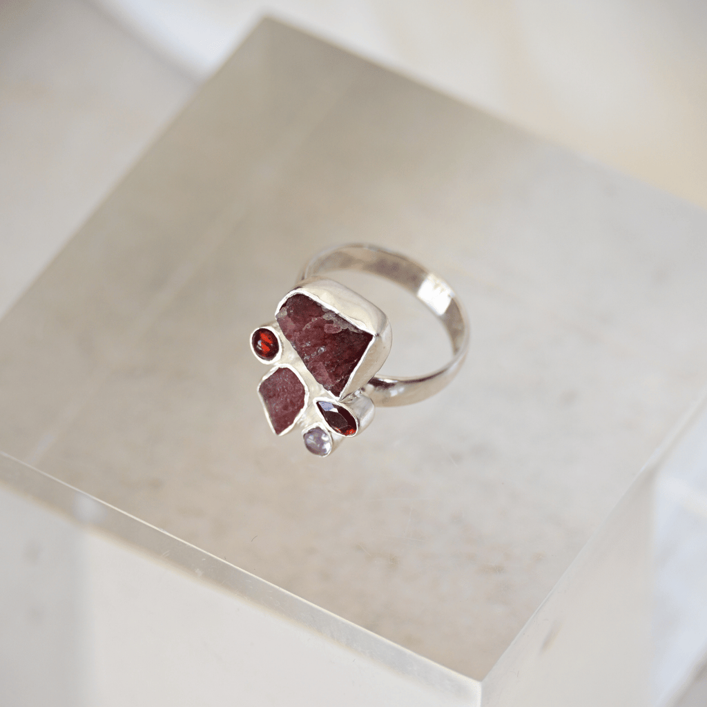 Ruby touch stone semi precious ring