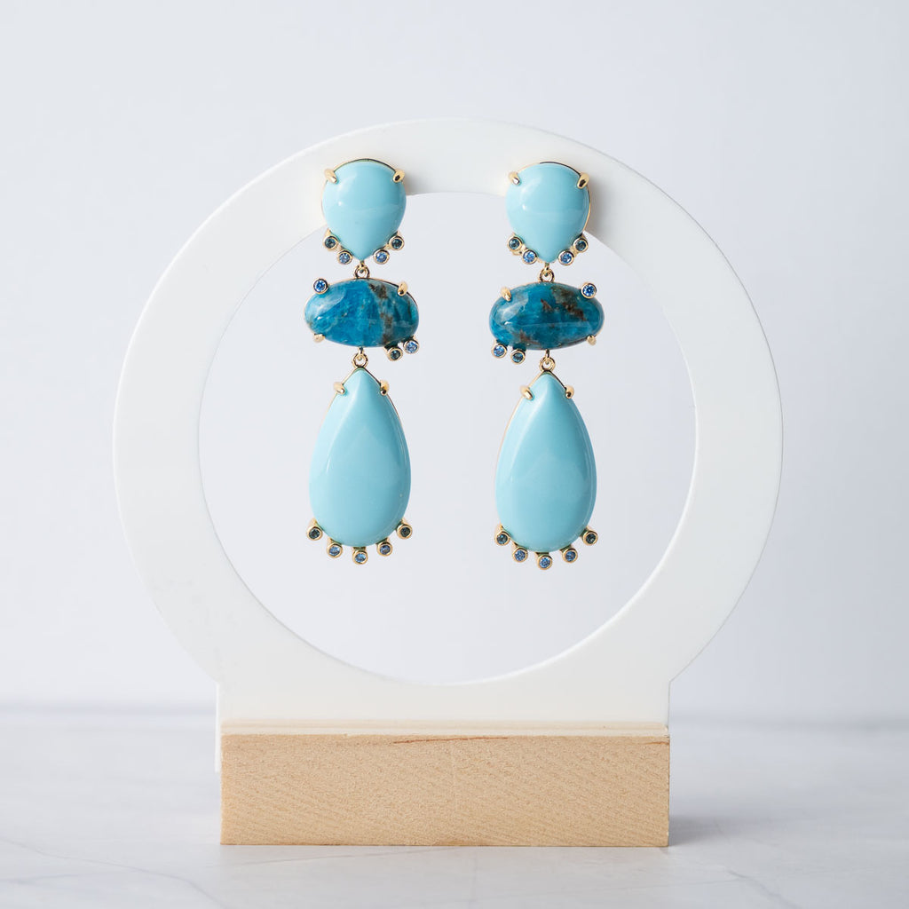Turquoise and Apatite semi precious stone Sanlie drop earrings