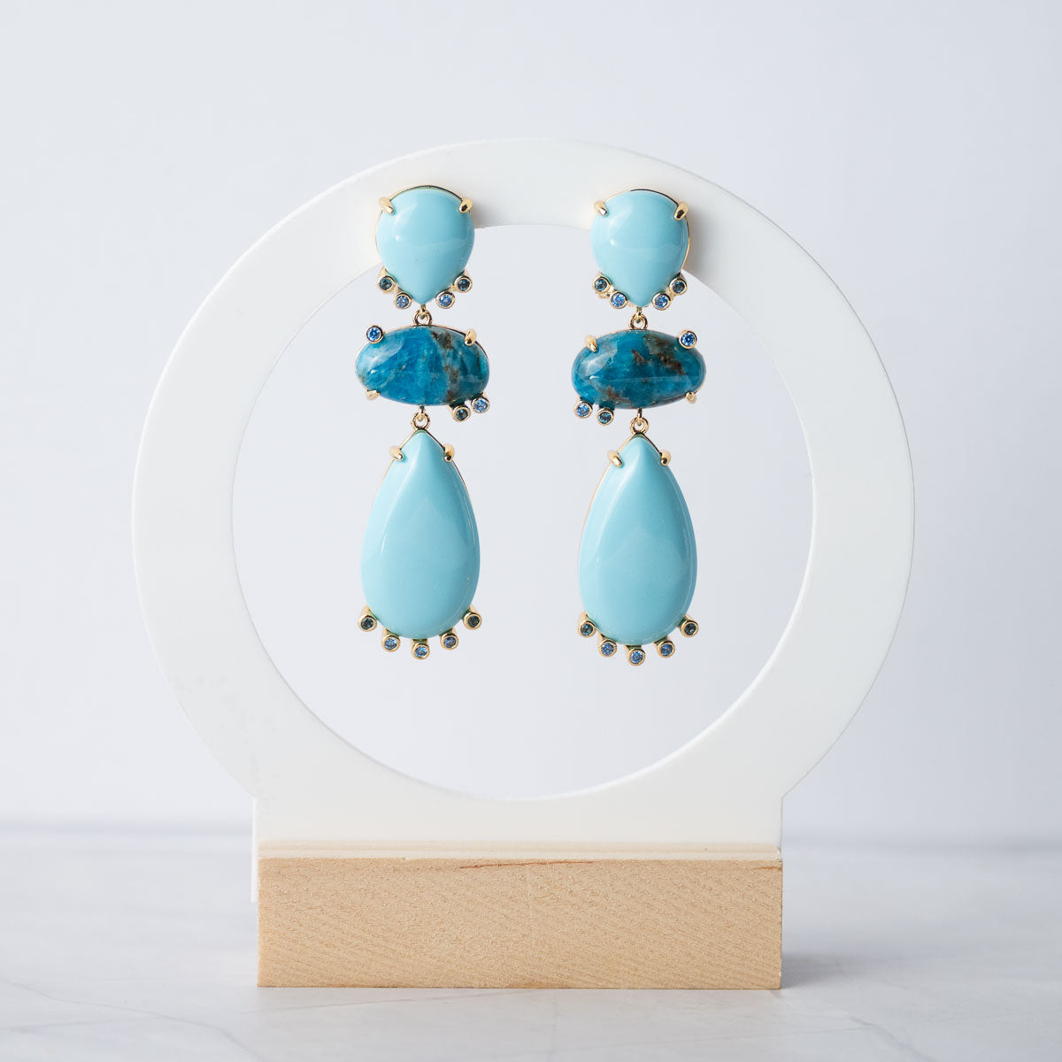 Turquoise and Apatite semi precious stone Sanlie drop earrings
