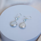 Coin Pearl and Blue topaz drop earrings - Terciany 